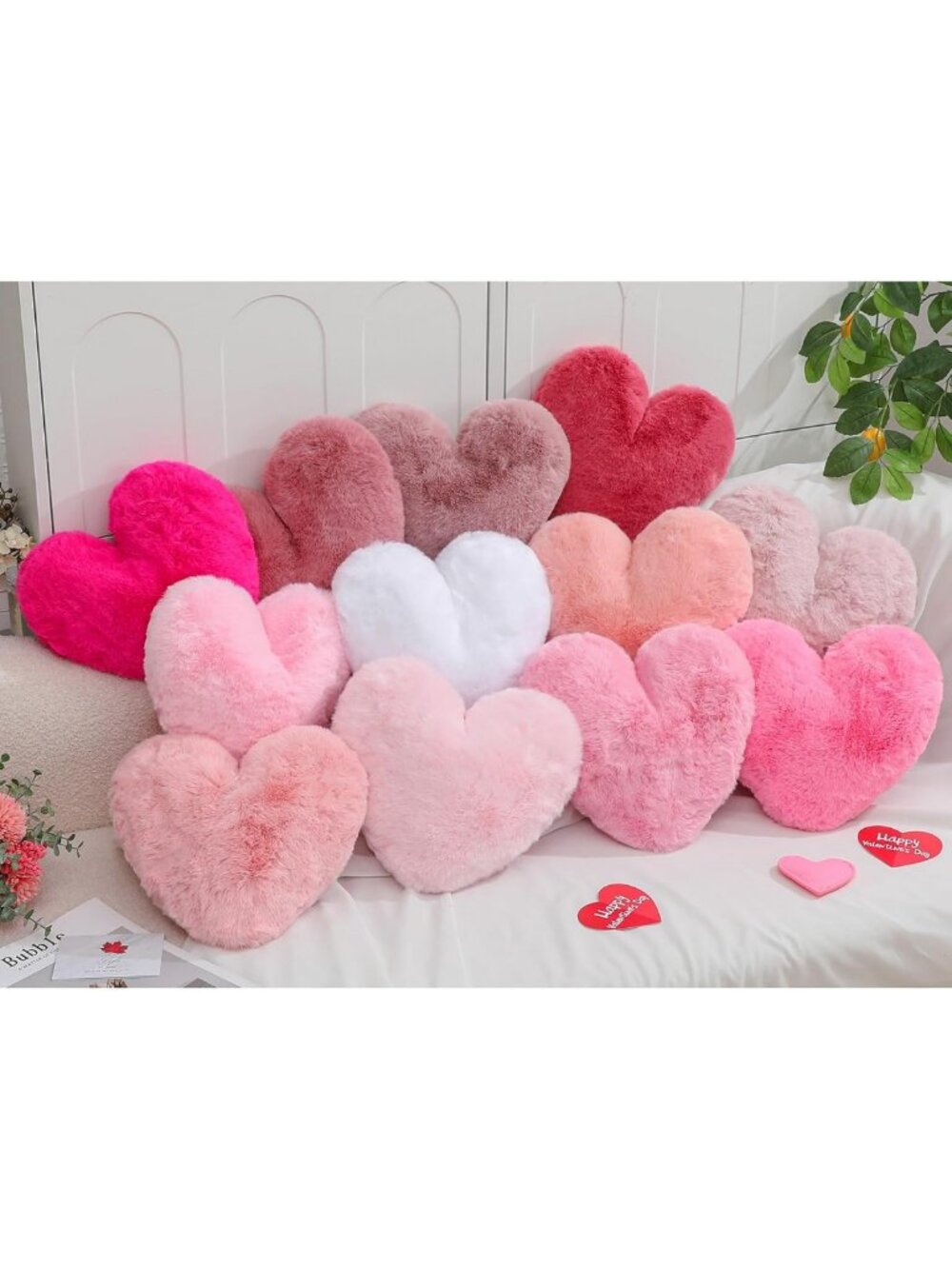 Cute Pink Heart Pillows Set of 12 | Soft Faux Fur Throw Cushions for Home Decor